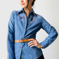 1990s - 2000s Floral Cross Stitch Button-Front Chambray Jean Denim Shirt - Sz. XS