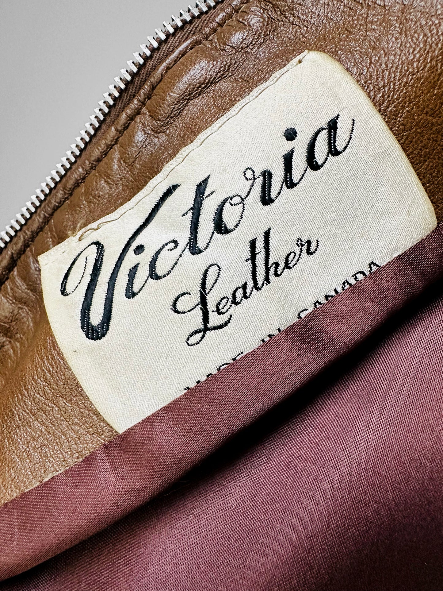 Late 1960s Saddle Brown Leather Woven Trim Metal Zipper Coat - Sz. M