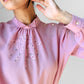 1960s Mauve Floral Embroidered Made in Italy Blouse  - Sz. S/M