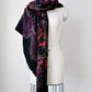 X-Large Black and Red Floral Italian Wool Scarf