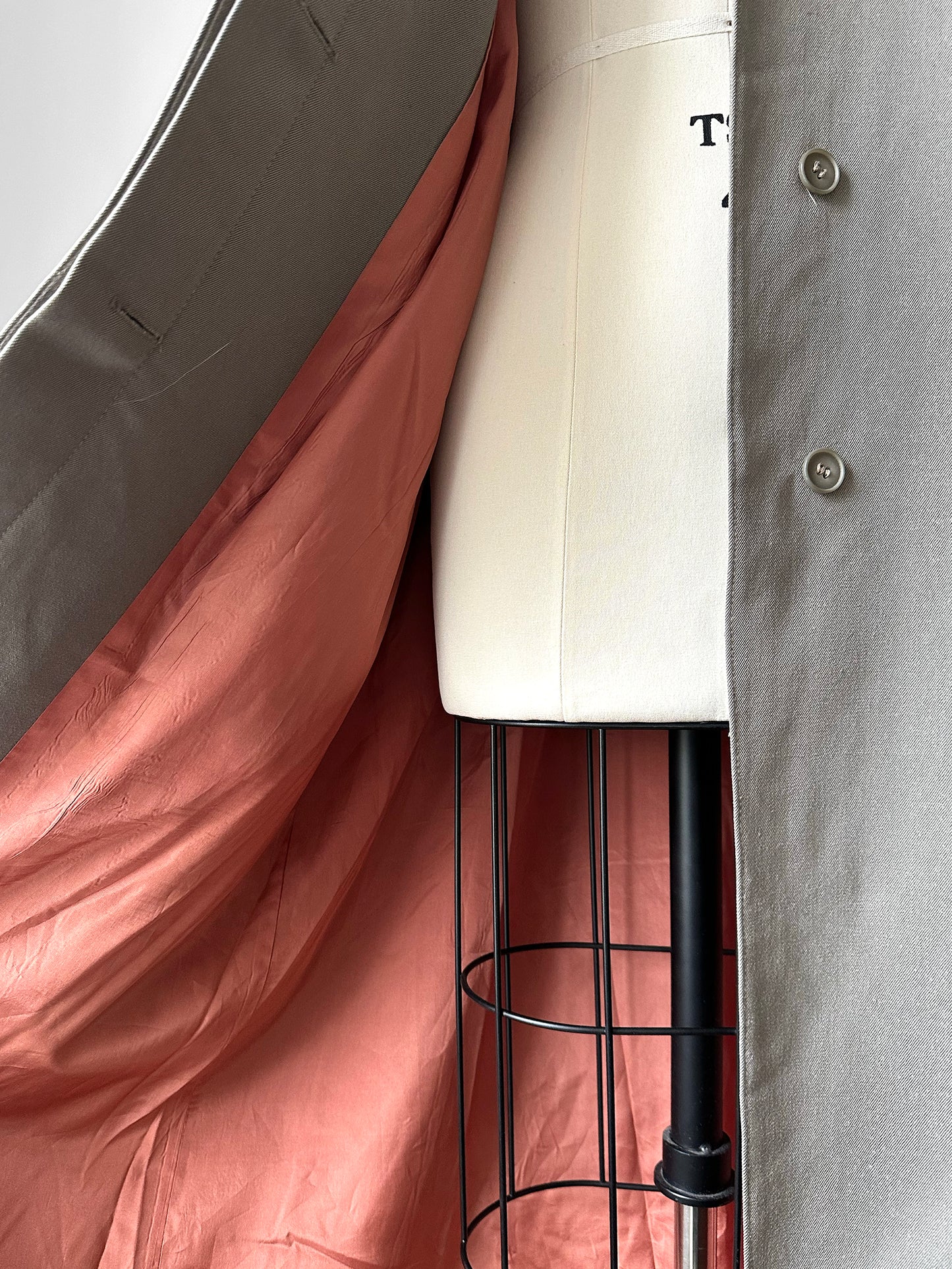 Vintage 1980s Classic Greige Wool Caped Trench Overcoat - Sz. S/M