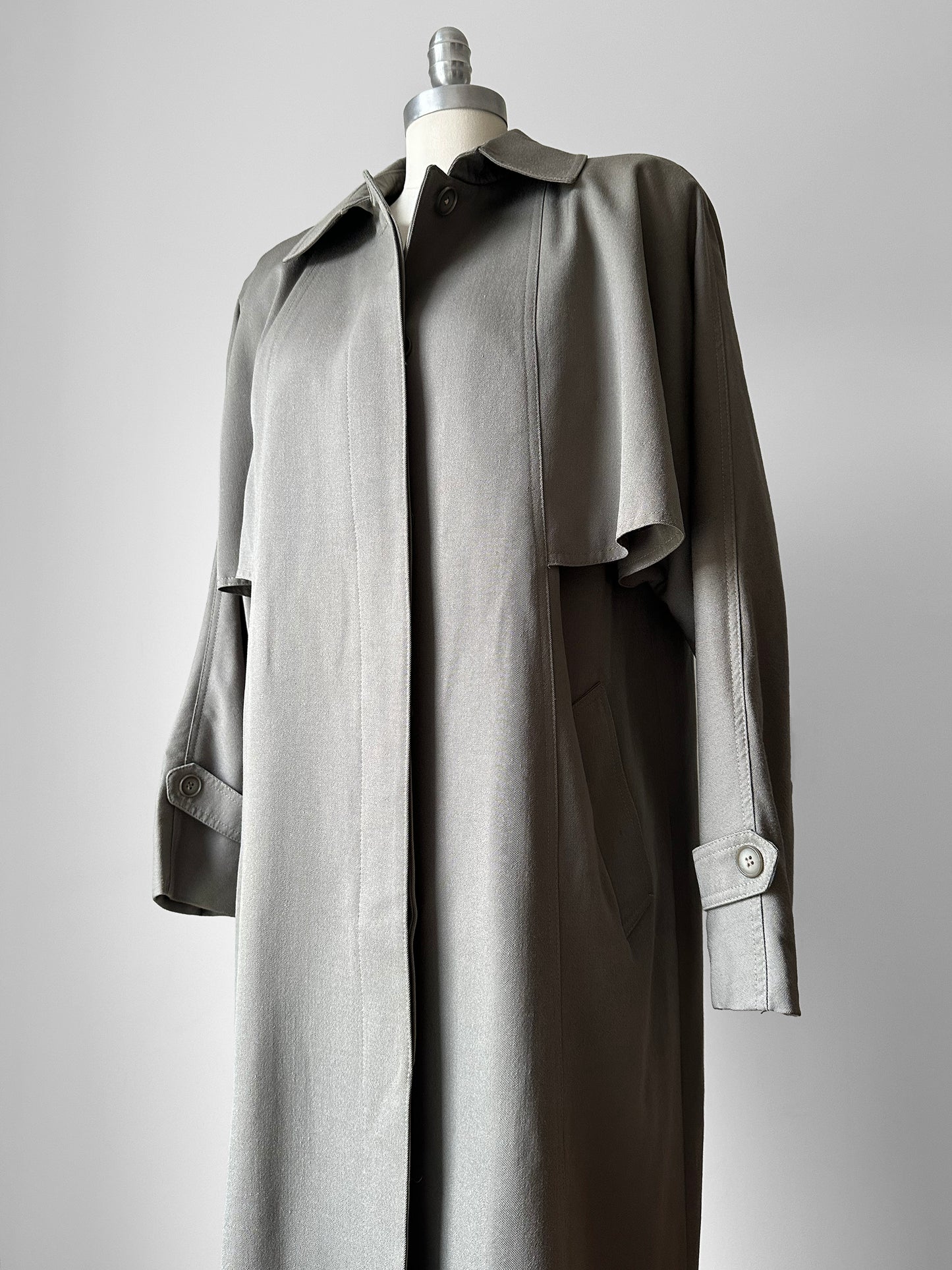 Vintage 1980s Classic Greige Wool Caped Trench Overcoat - Sz. S/M