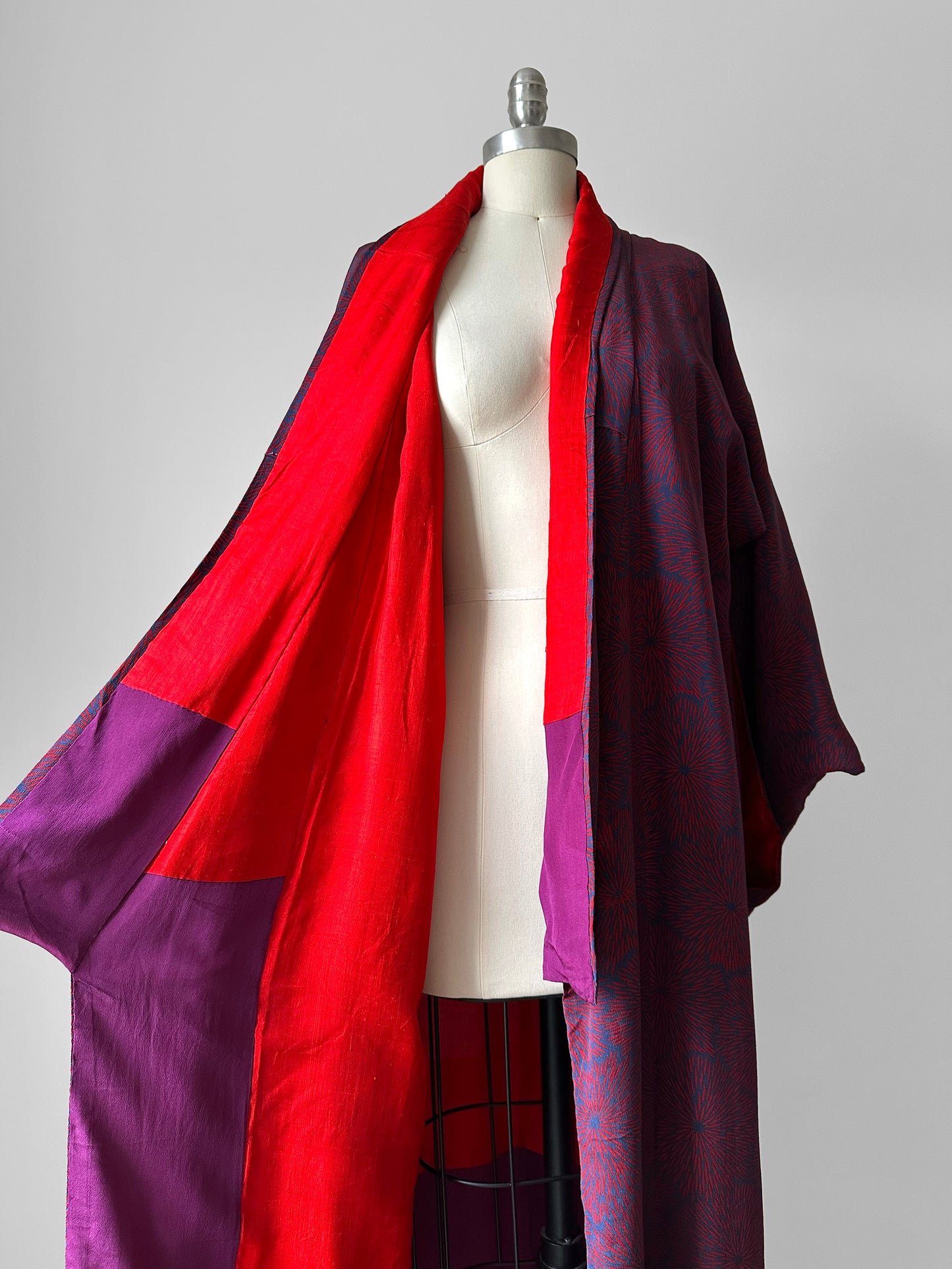 1980s Plum Navy Starburst Silk Kimono  - Sz. O/S
