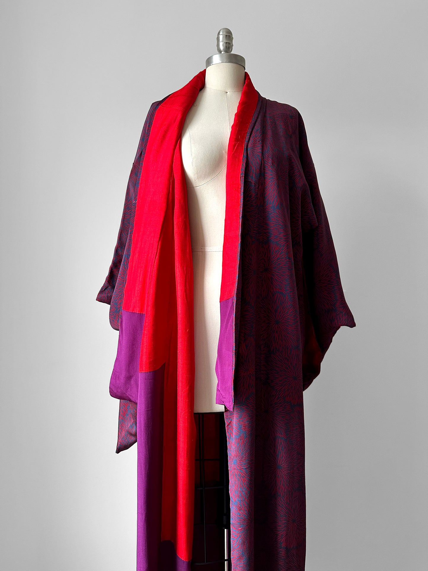 1980s Plum Navy Starburst Silk Kimono  - Sz. O/S