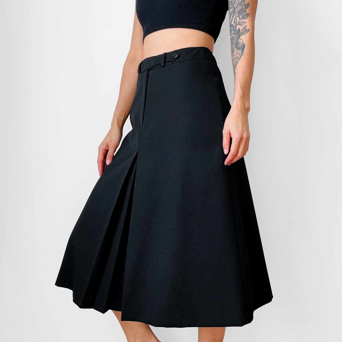 1960s Black Wool Blend Aline Inverted Pleat Skirt - Sz. XS/S