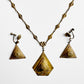 1920s Art Deco Flower Pyramid Antiqued Tarnished Gold-Toned Link Necklace and Screw-Back Earrings Set