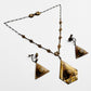 1920s Art Deco Flower Pyramid Antiqued Tarnished Gold-Toned Link Necklace and Screw-Back Earrings Set