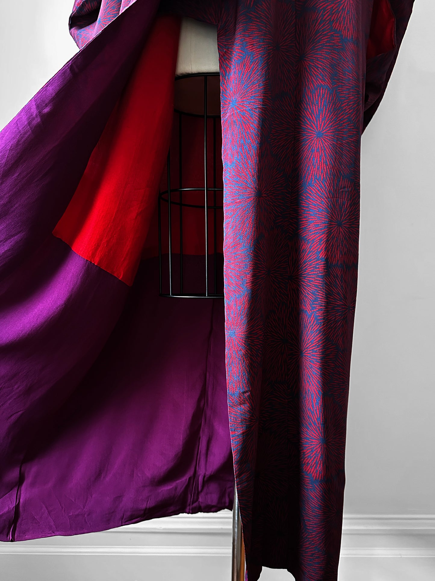 1980s Plum Navy Starburst Silk Kimono  - Sz. O/S