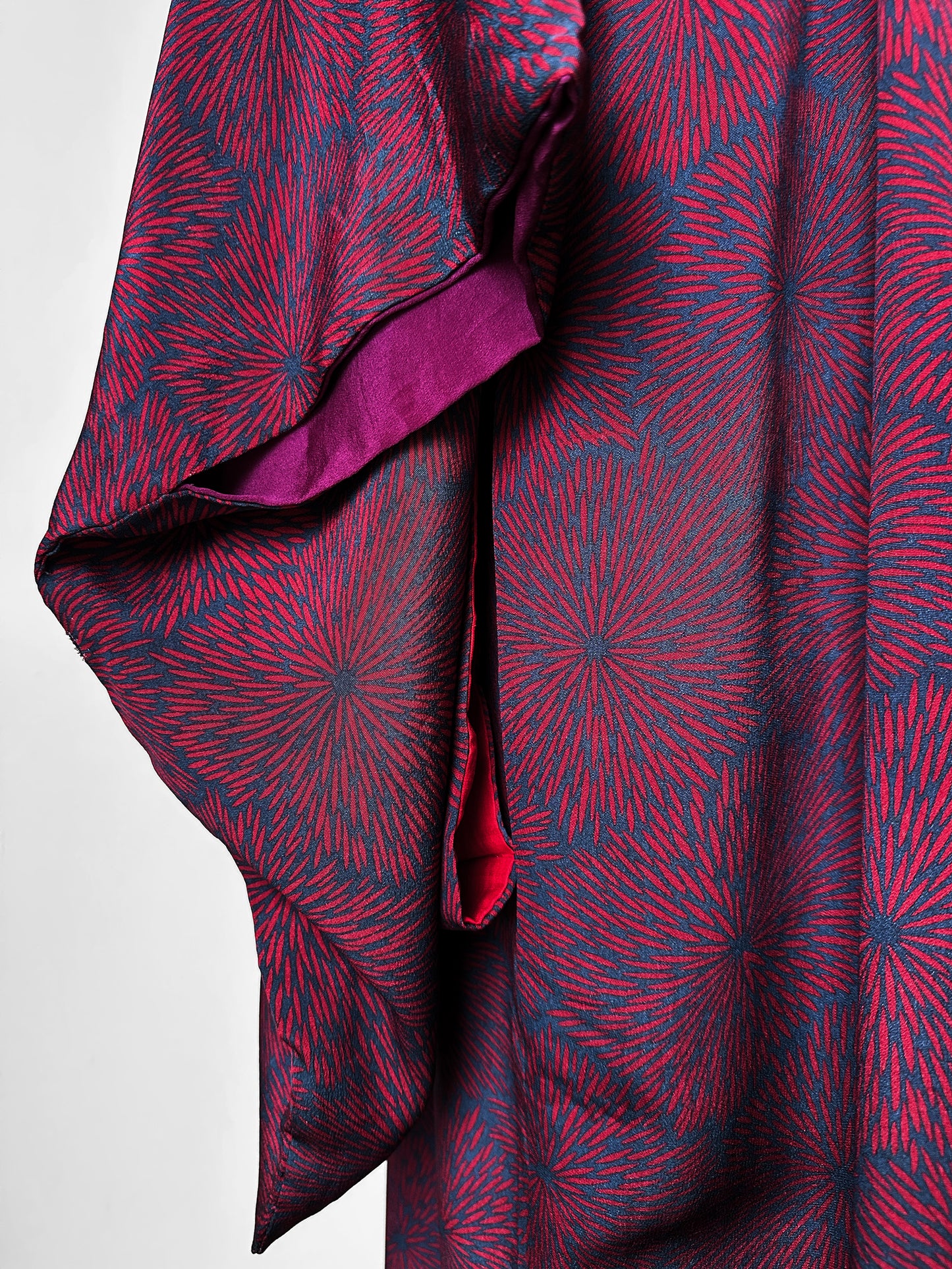 1980s Plum Navy Starburst Silk Kimono  - Sz. O/S