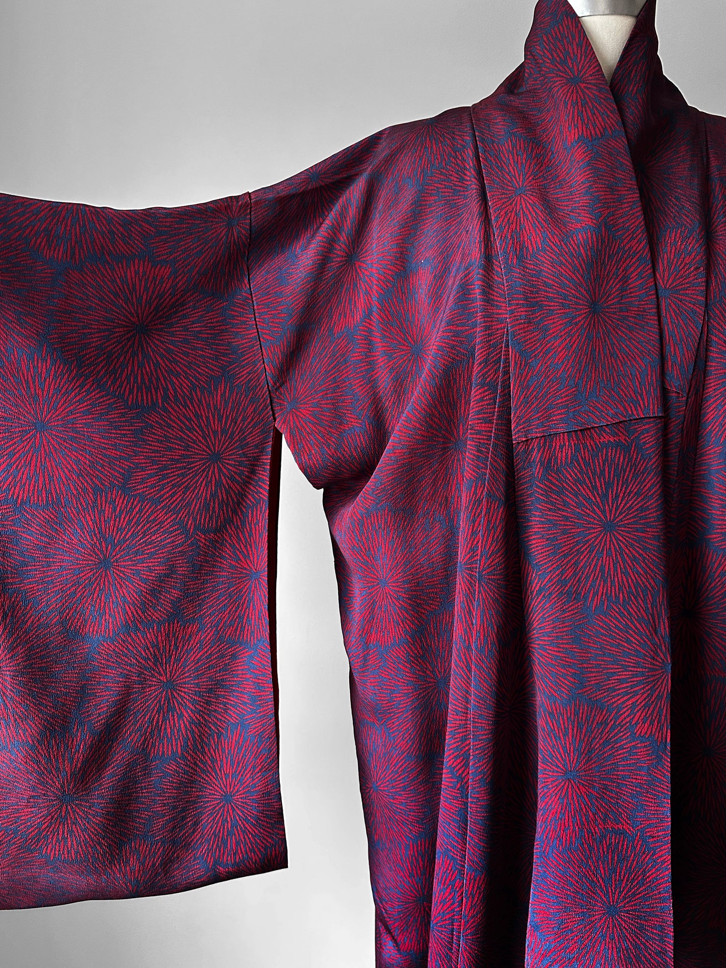 1980s Plum Navy Starburst Silk Kimono  - Sz. O/S
