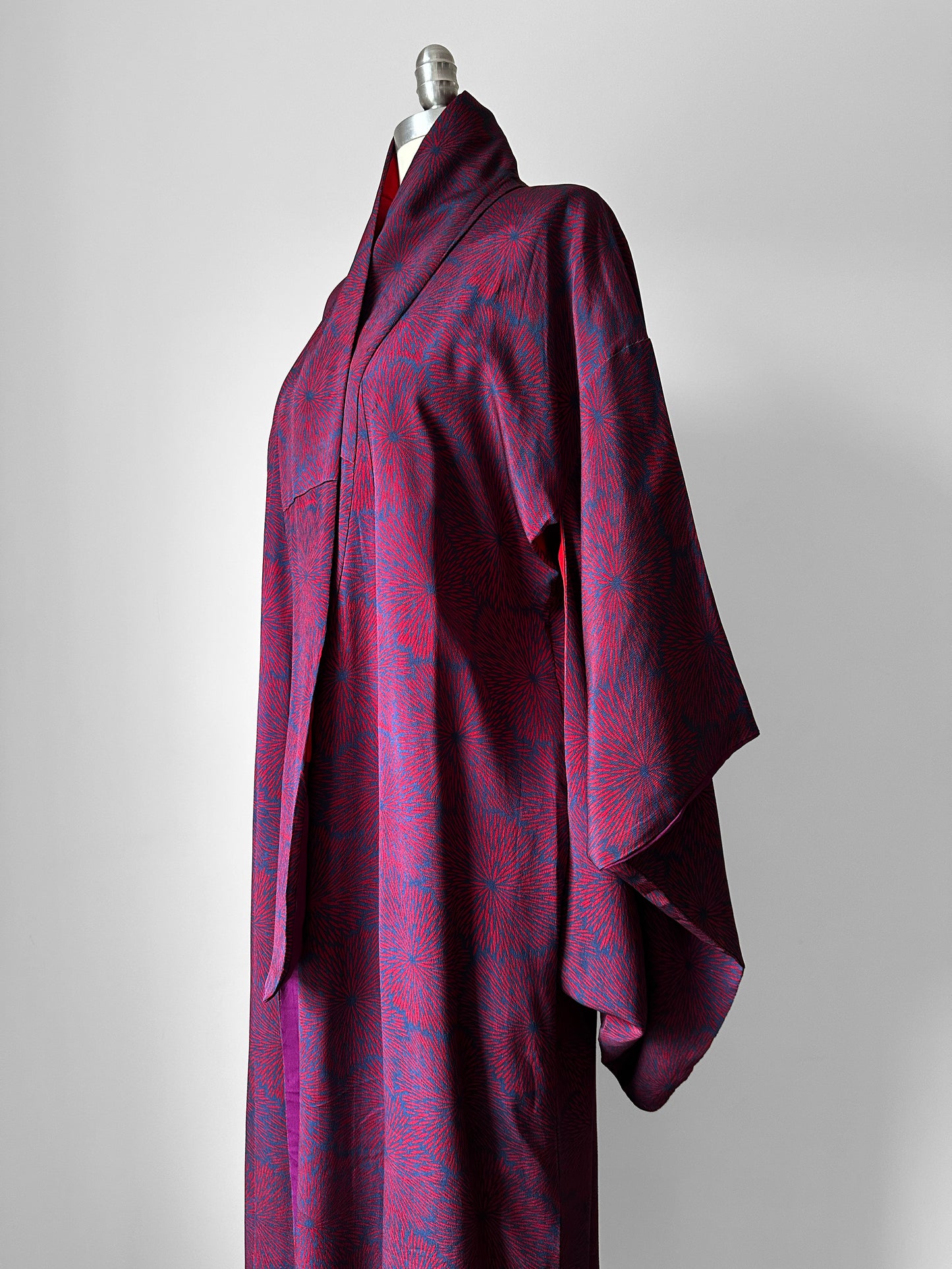 1980s Plum Navy Starburst Silk Kimono  - Sz. O/S