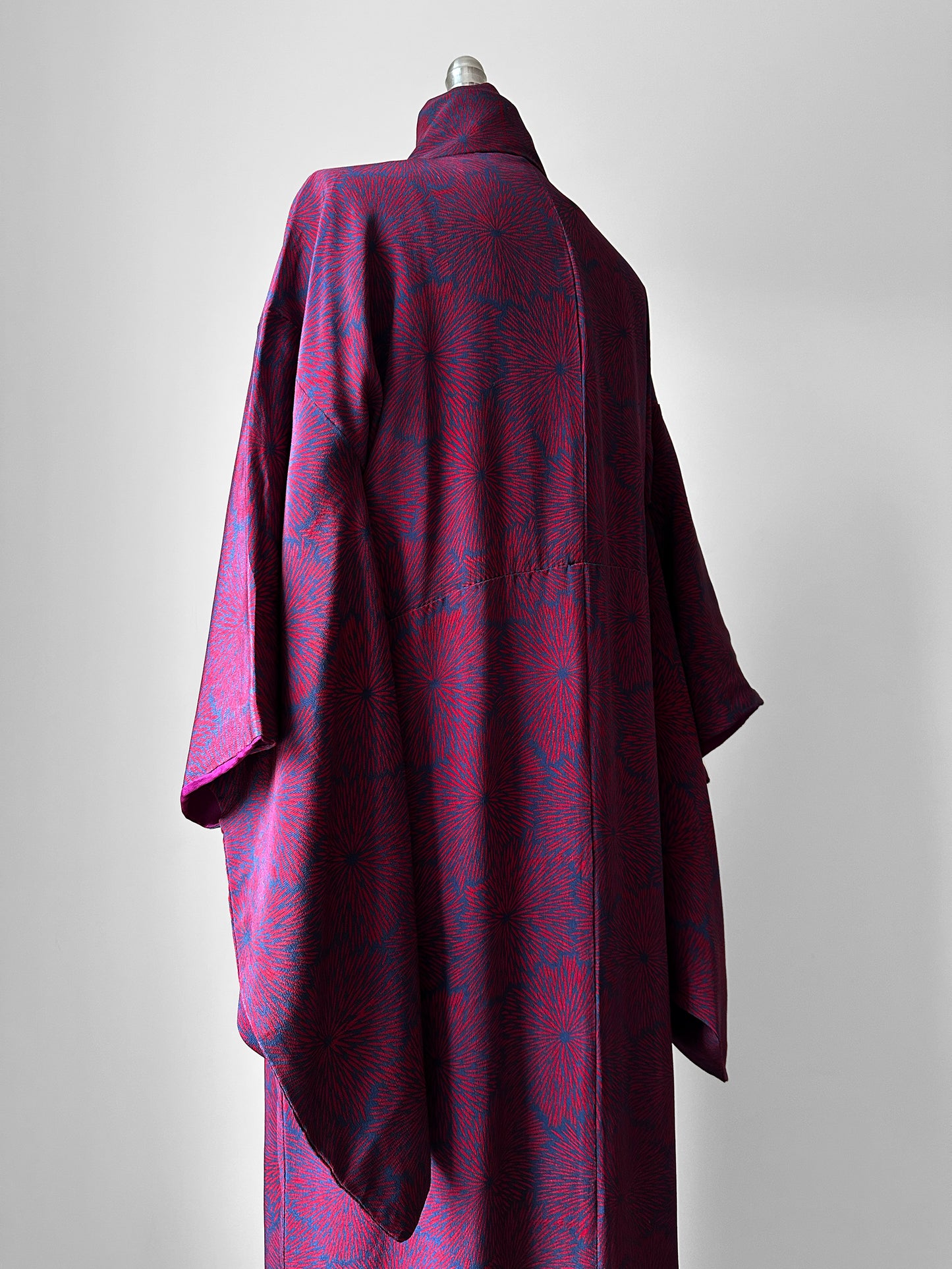 1980s Plum Navy Starburst Silk Kimono  - Sz. O/S