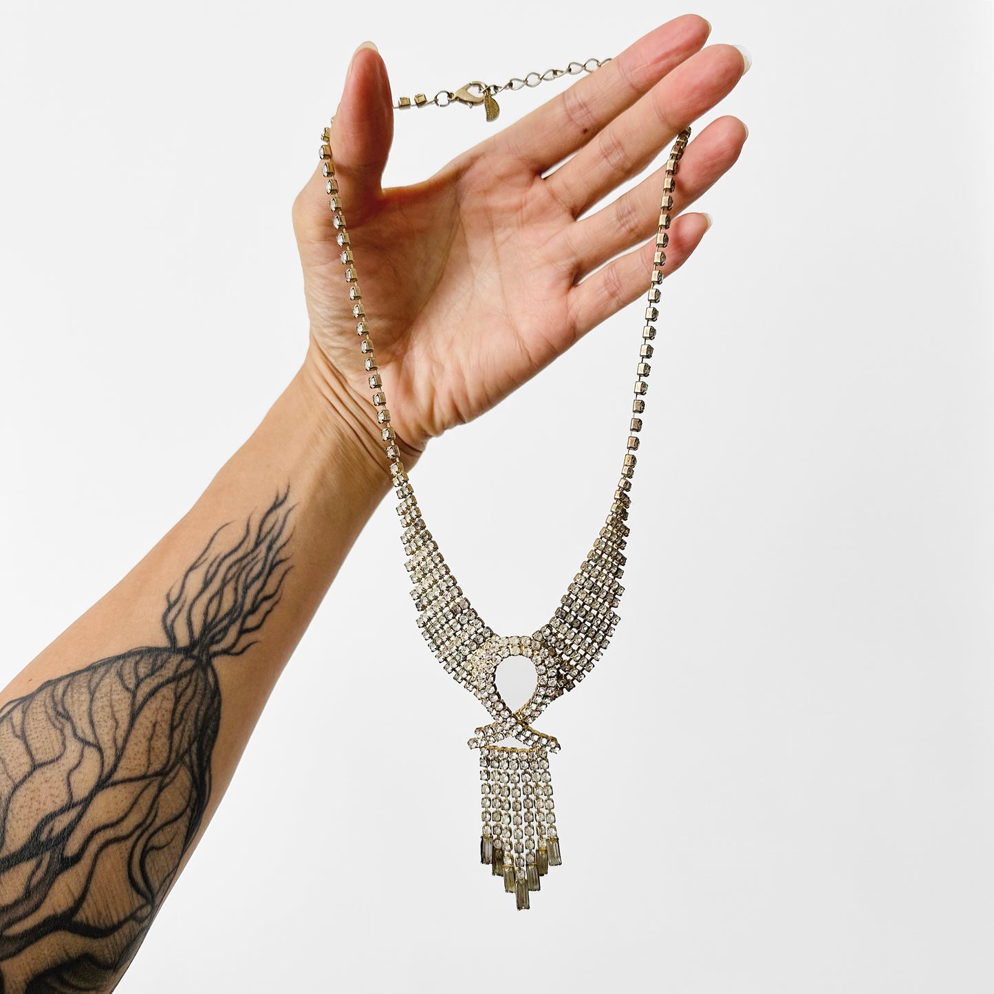 1920s Style Faux Diamond Fringe Costume Jewelry Necklace