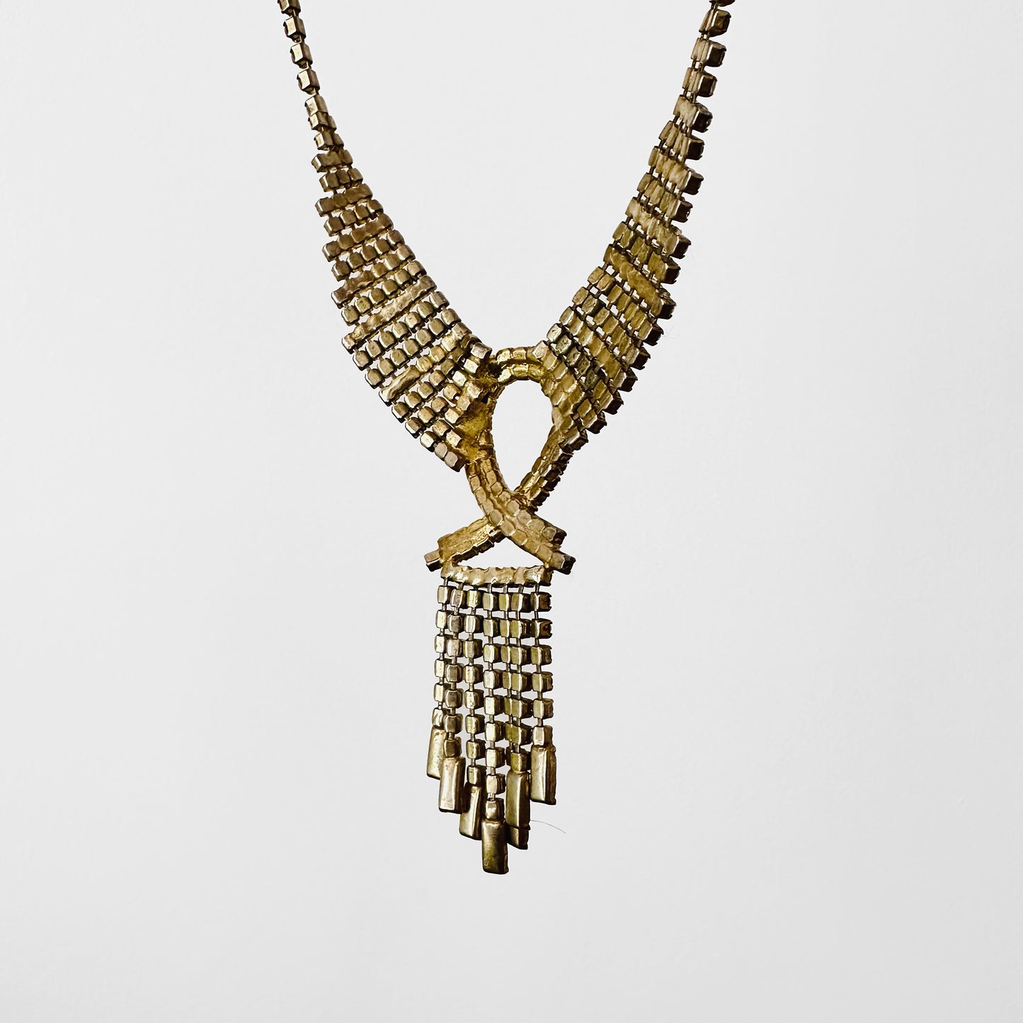 1920s Style Faux Diamond Fringe Costume Jewelry Necklace