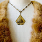 1920s Art Deco Flower Pyramid Antiqued Tarnished Gold-Toned Link Necklace and Screw-Back Earrings Set