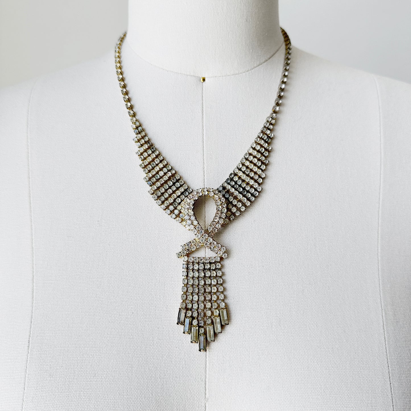 1920s Style Faux Diamond Fringe Costume Jewelry Necklace