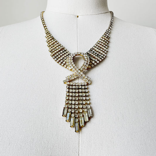 1920s Style Faux Diamond Fringe Costume Jewelry Necklace