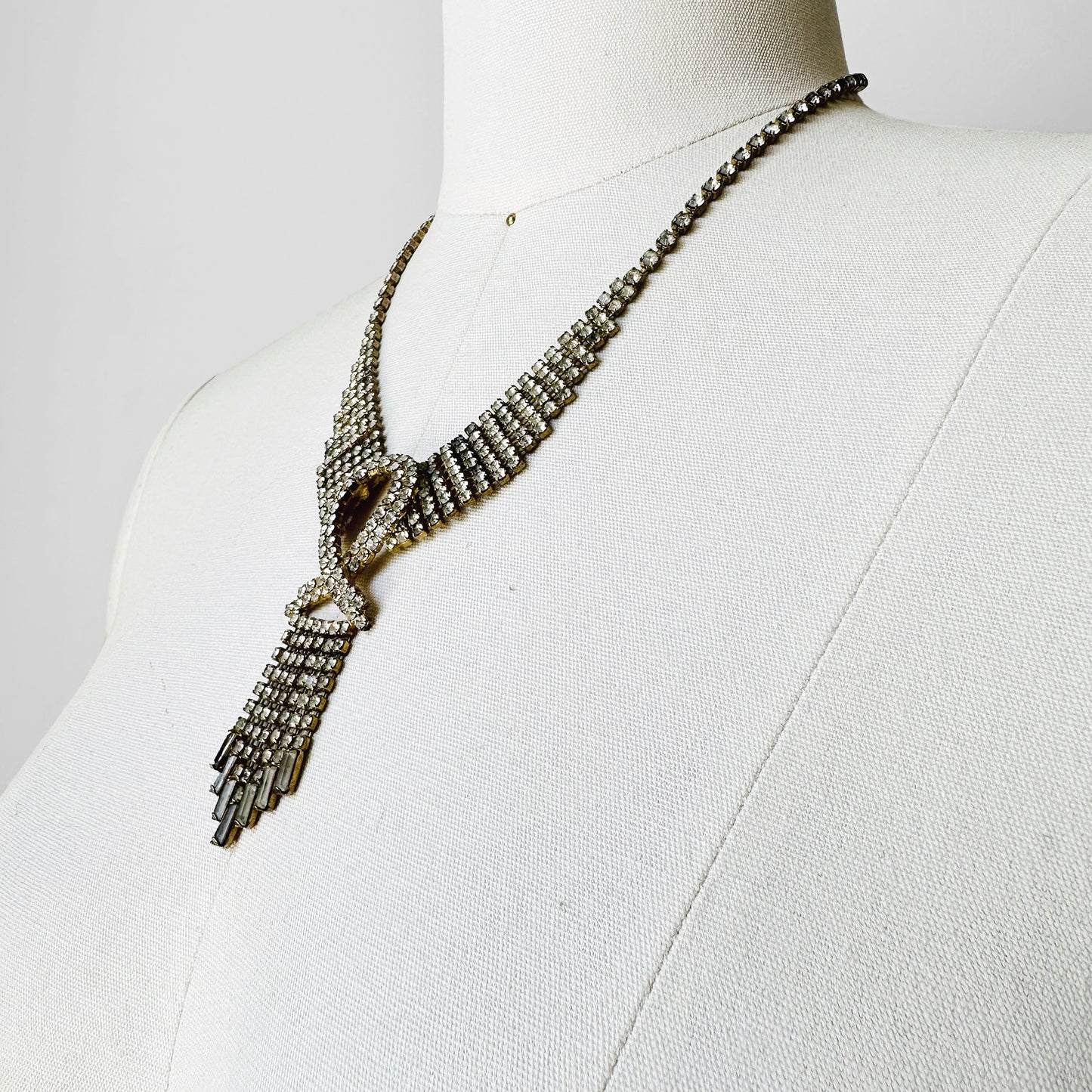 1920s Style Faux Diamond Fringe Costume Jewelry Necklace