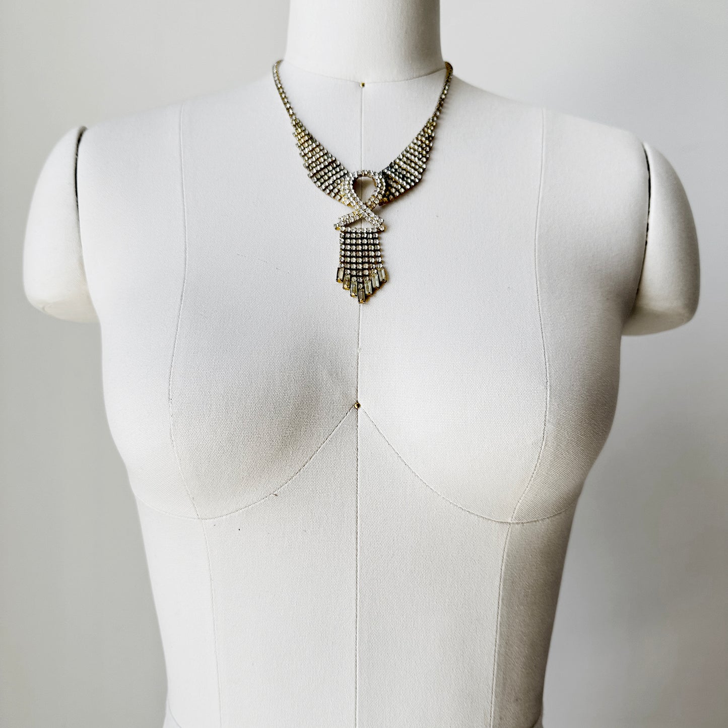 1920s Style Faux Diamond Fringe Costume Jewelry Necklace