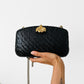 1960s Black Woven Basket Style Gold Leaf Clasped Evening Bag