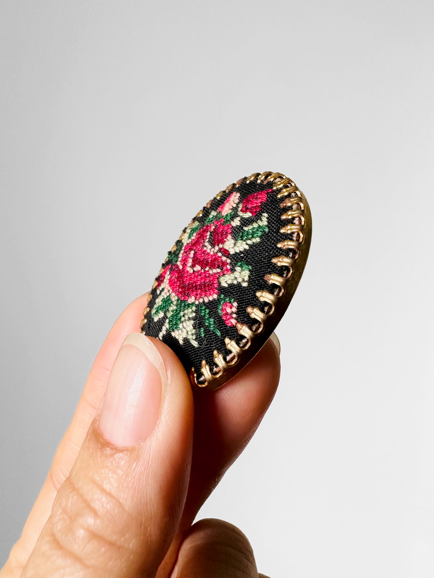 1950s Oval Roses Petit Point Brooch Pin