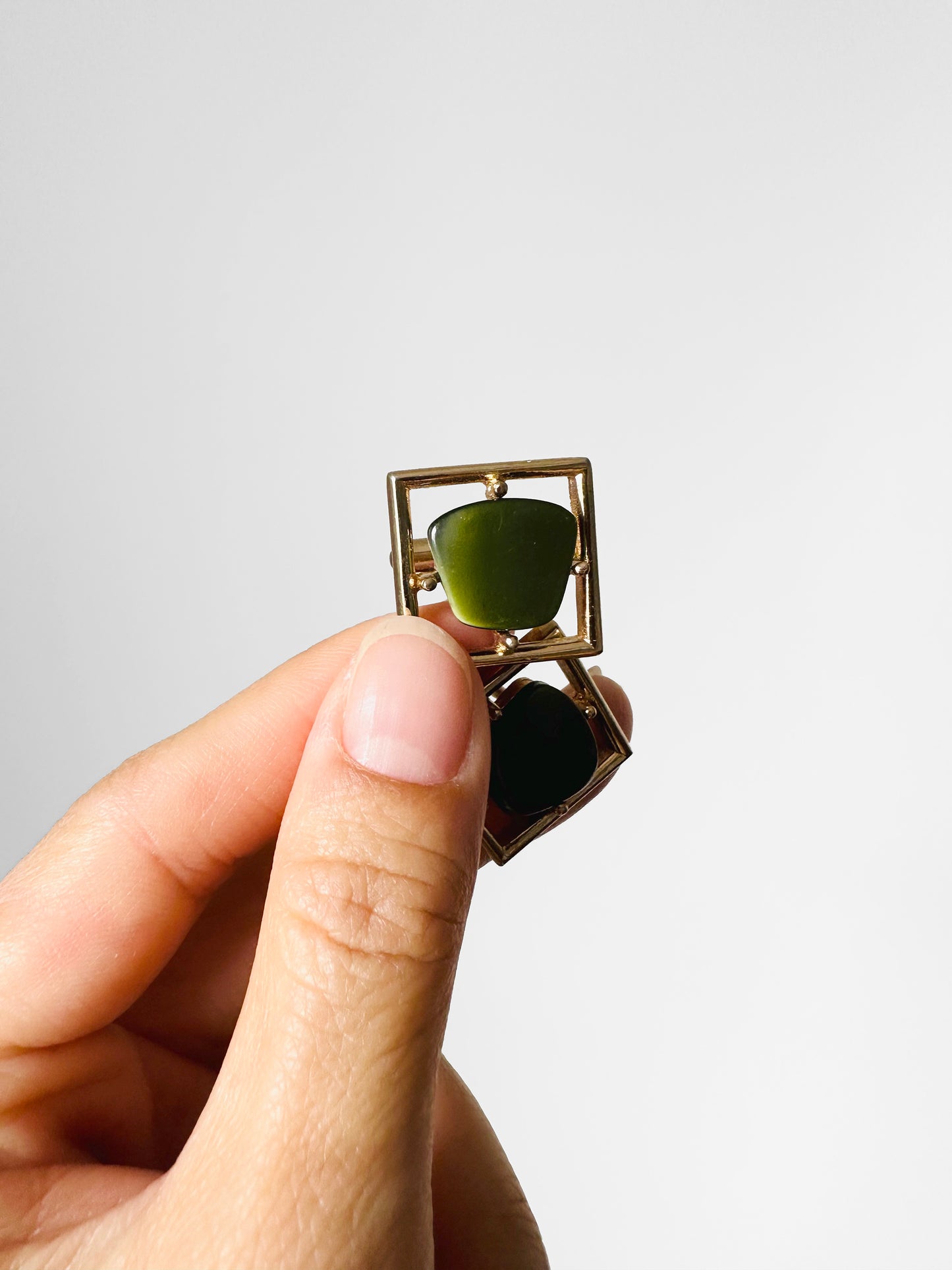 1980s Sarah Coventry Green Stone Square Gold-Toned Cufflinks