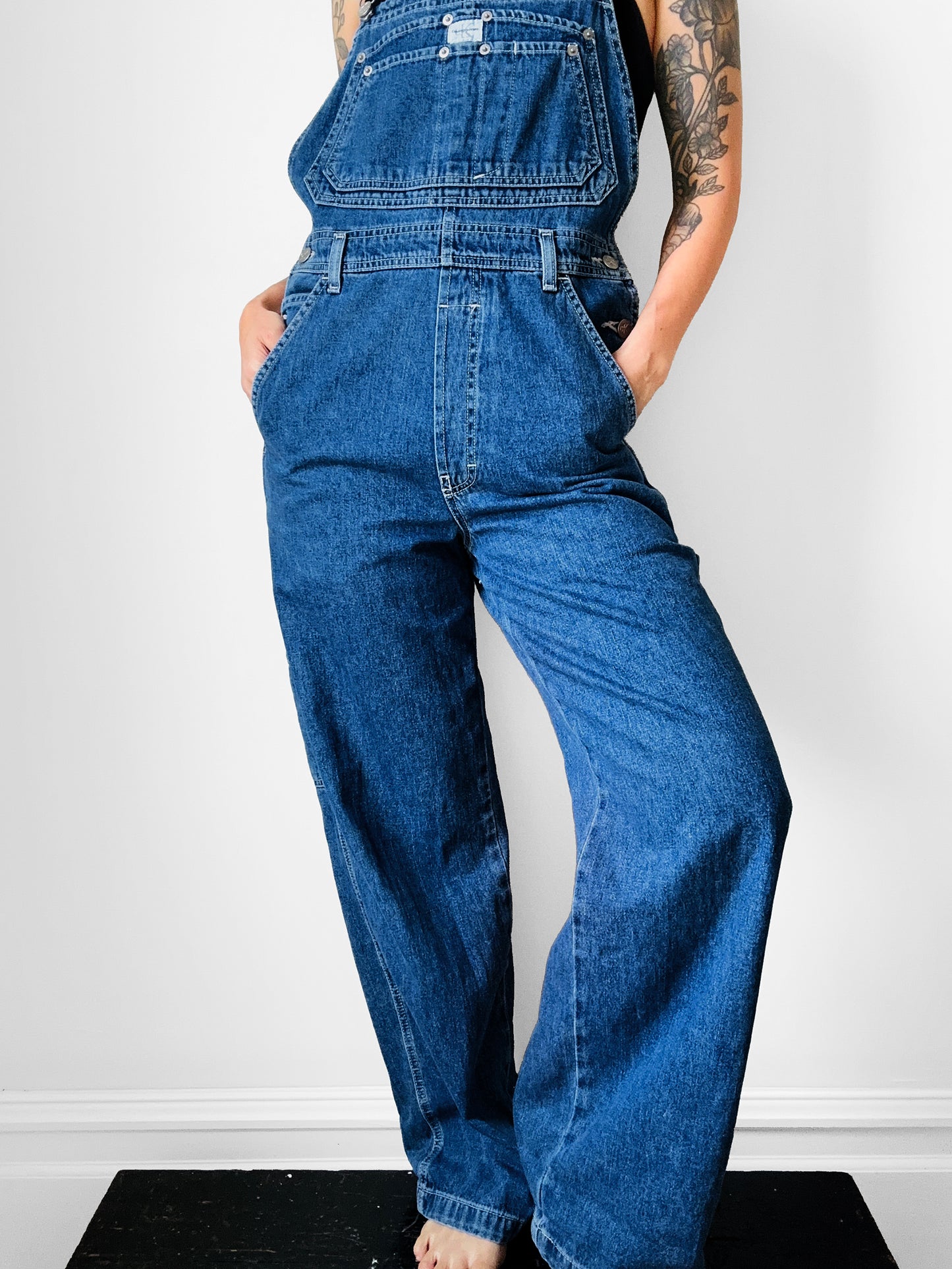 1990s Calvin Klein Dark Wash Overalls - Sz. S/M