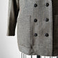 1990s Greige and Black Double-Breasted Wool Houndstooth Blazer - Sz. S/M