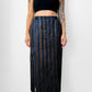 1980s Blue and Gold West Germany Textured Straight Split-Front / Back Wool Blend Skirt - Sz. S