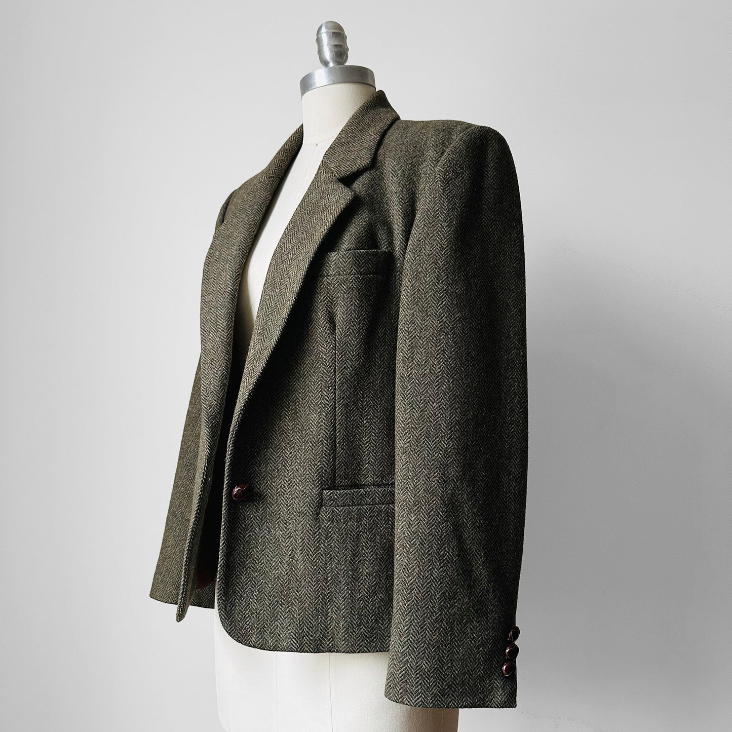 1970s - 1980s JH Collection Short-Waisted Wool Tweed Jacket - Sz. Small