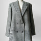 1980s Grey and Off-White Wool Houndstooth Blazer Double-Breasted Jacket- Sz. M