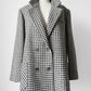 1980s Grey and Off-White Wool Houndstooth Blazer Double-Breasted Jacket- Sz. M