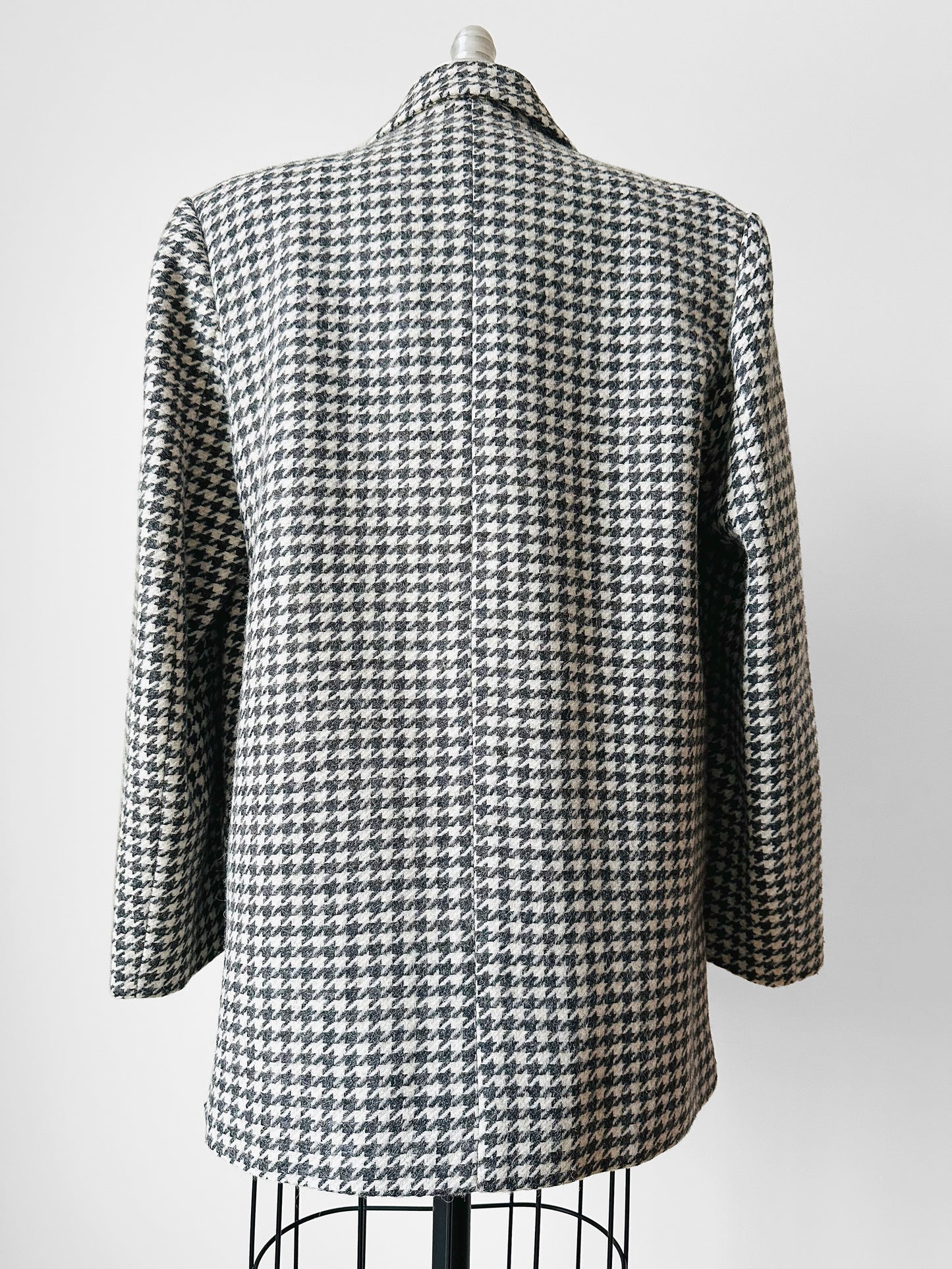 1980s Grey and Off-White Wool Houndstooth Blazer Double-Breasted Jacket- Sz. M