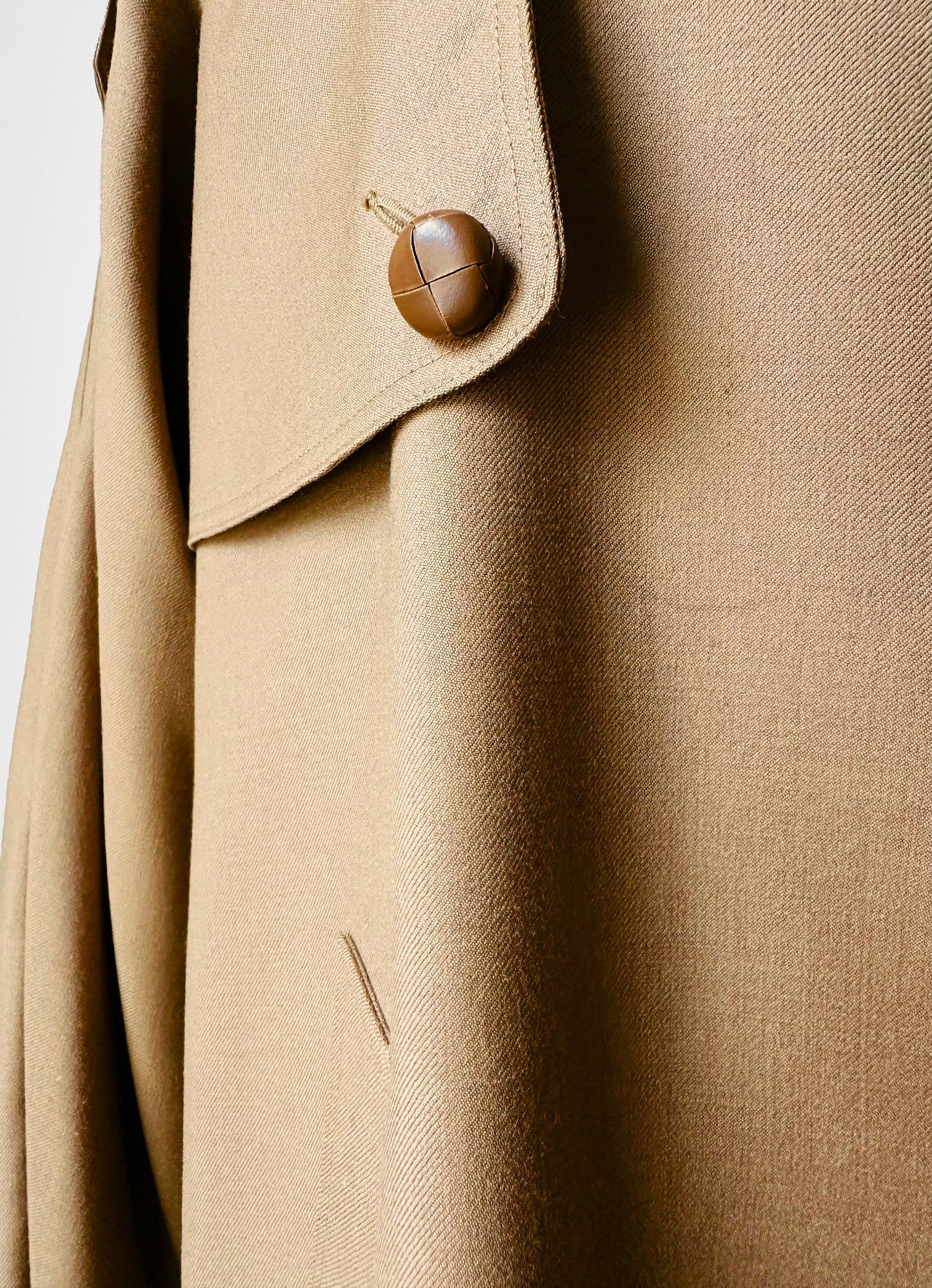 1980s Tan Wool Double Breasted Trench Duster Coat - Sz. S/M