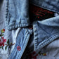 1990s - 2000s Floral Cross Stitch Button-Front Chambray Jean Denim Shirt - Sz. XS