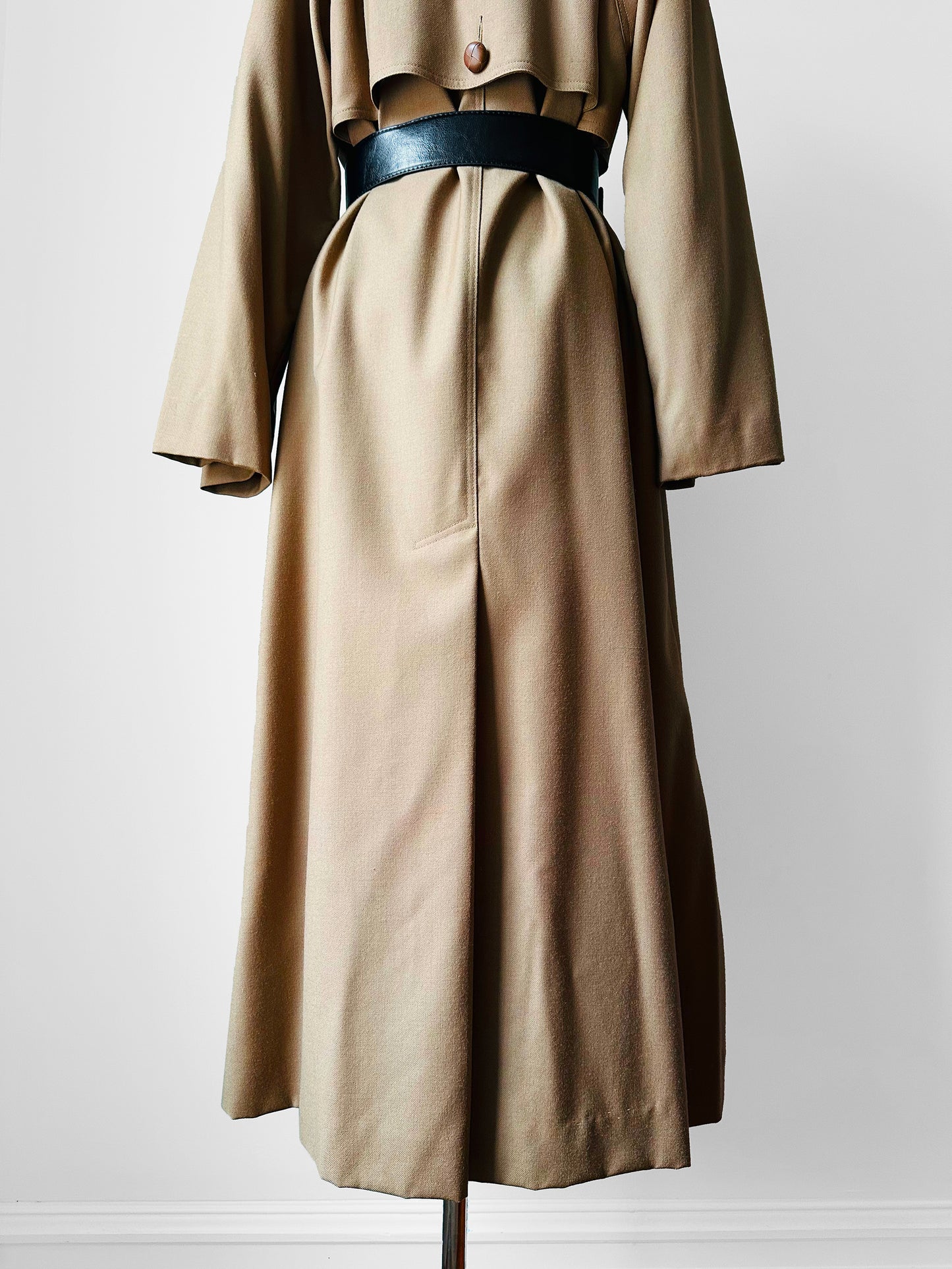 1980s Tan Wool Double Breasted Trench Duster Coat - Sz. S/M