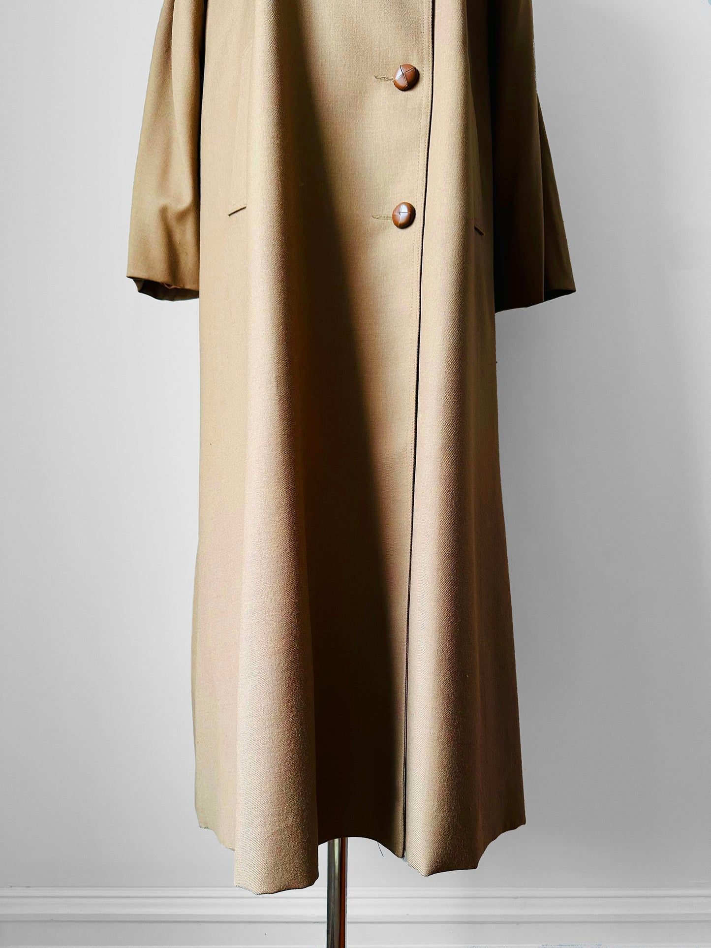 1980s Tan Wool Double Breasted Trench Duster Coat - Sz. S/M