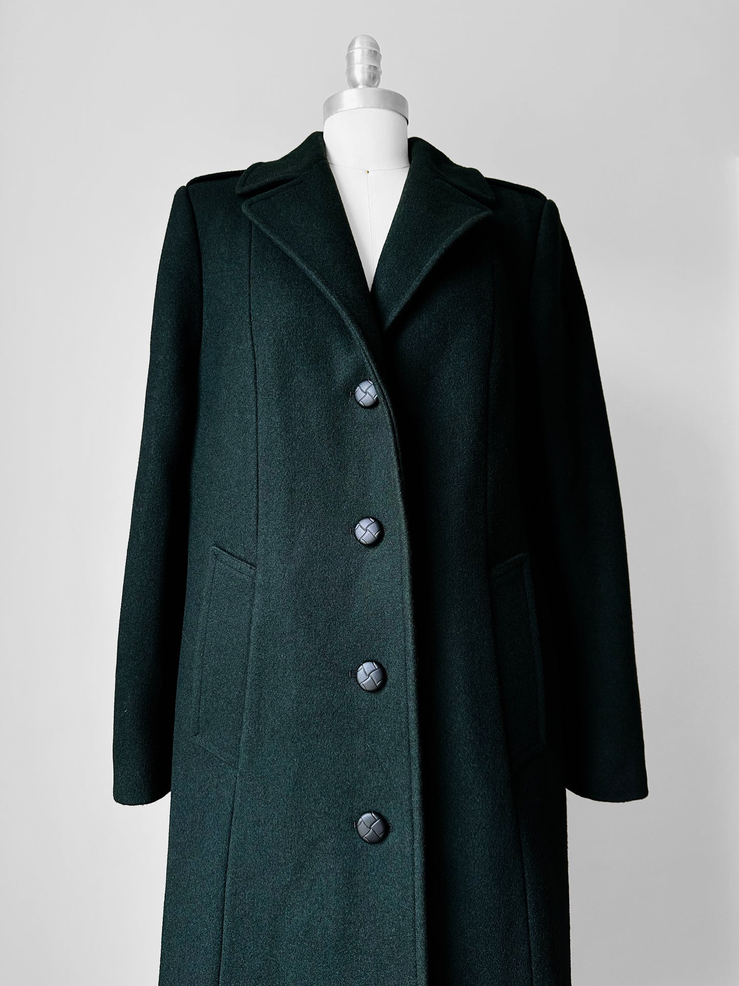 1980s Hunter Green Heavy Wool Military Overcoat - Sz. S/M