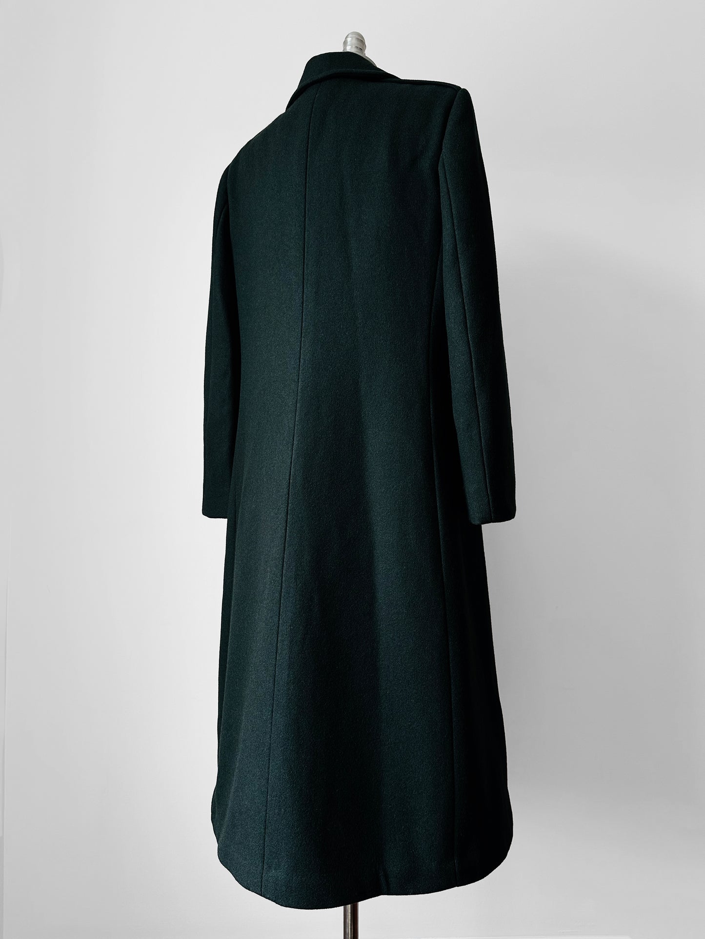 1980s Hunter Green Heavy Wool Military Overcoat - Sz. S/M