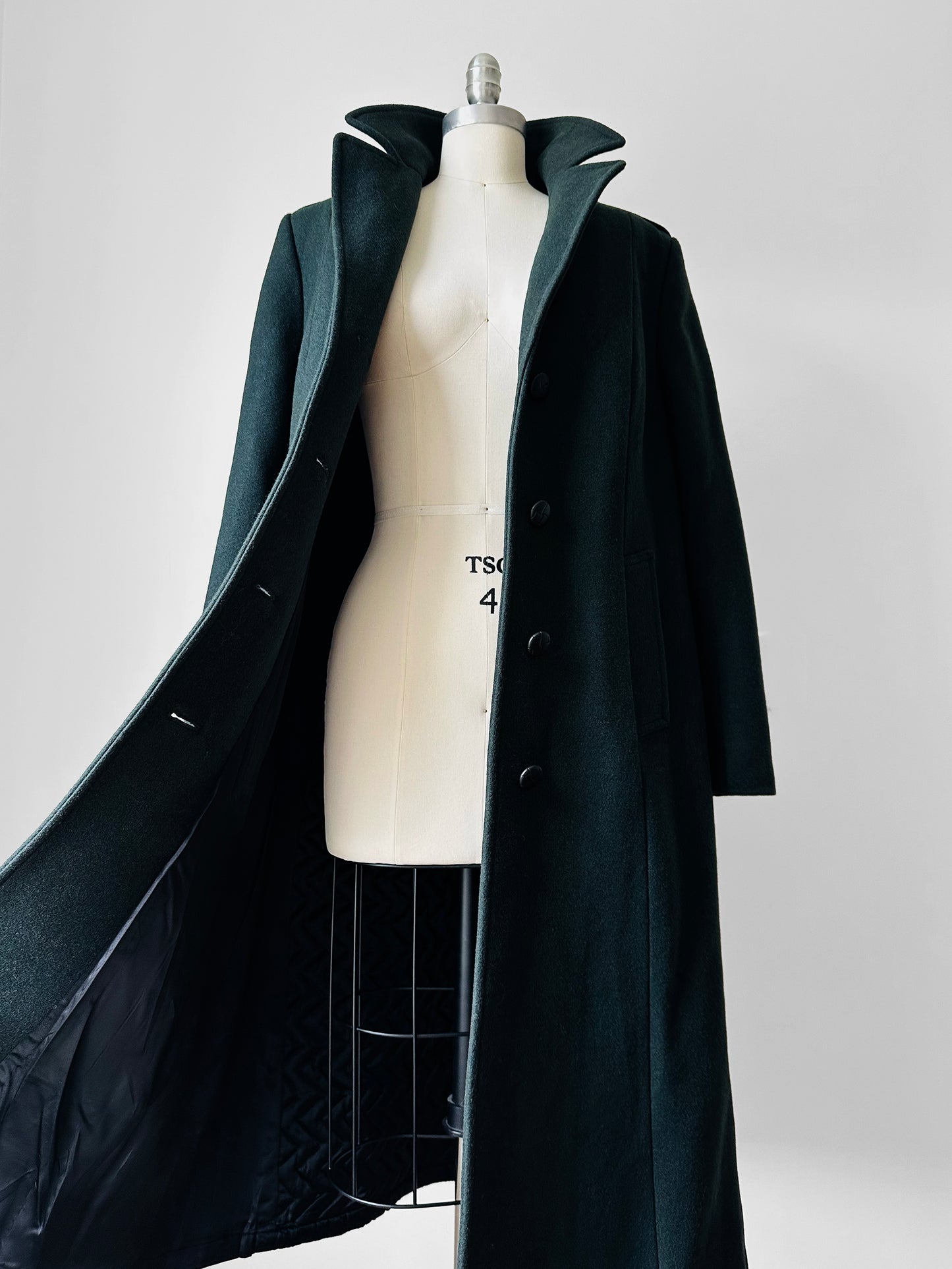 1980s Hunter Green Heavy Wool Military Overcoat - Sz. S/M