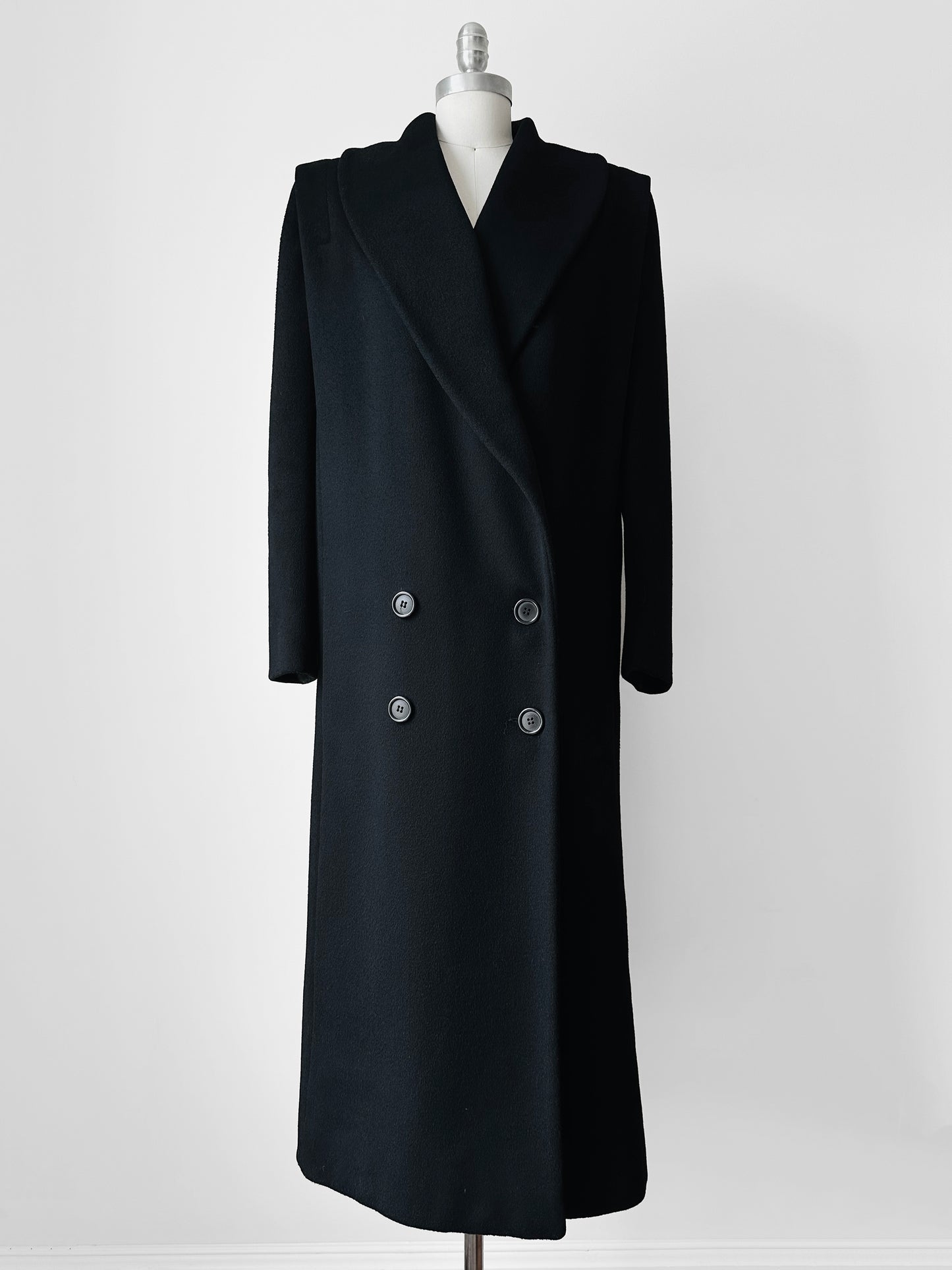 1980s Black Wool Exaggerated Collar Coat- Sz. S/M