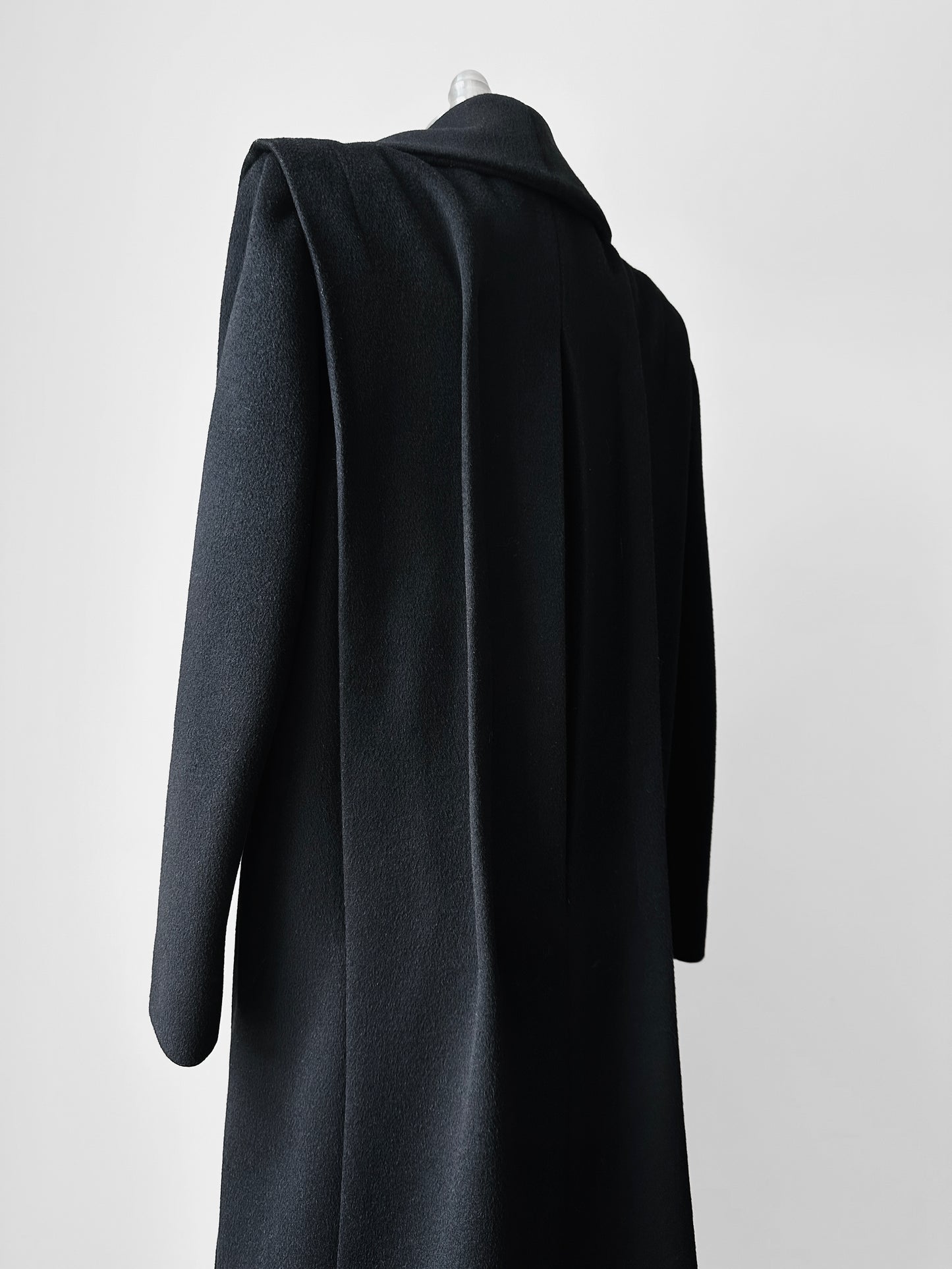 1980s Black Wool Exaggerated Collar Coat- Sz. S/M