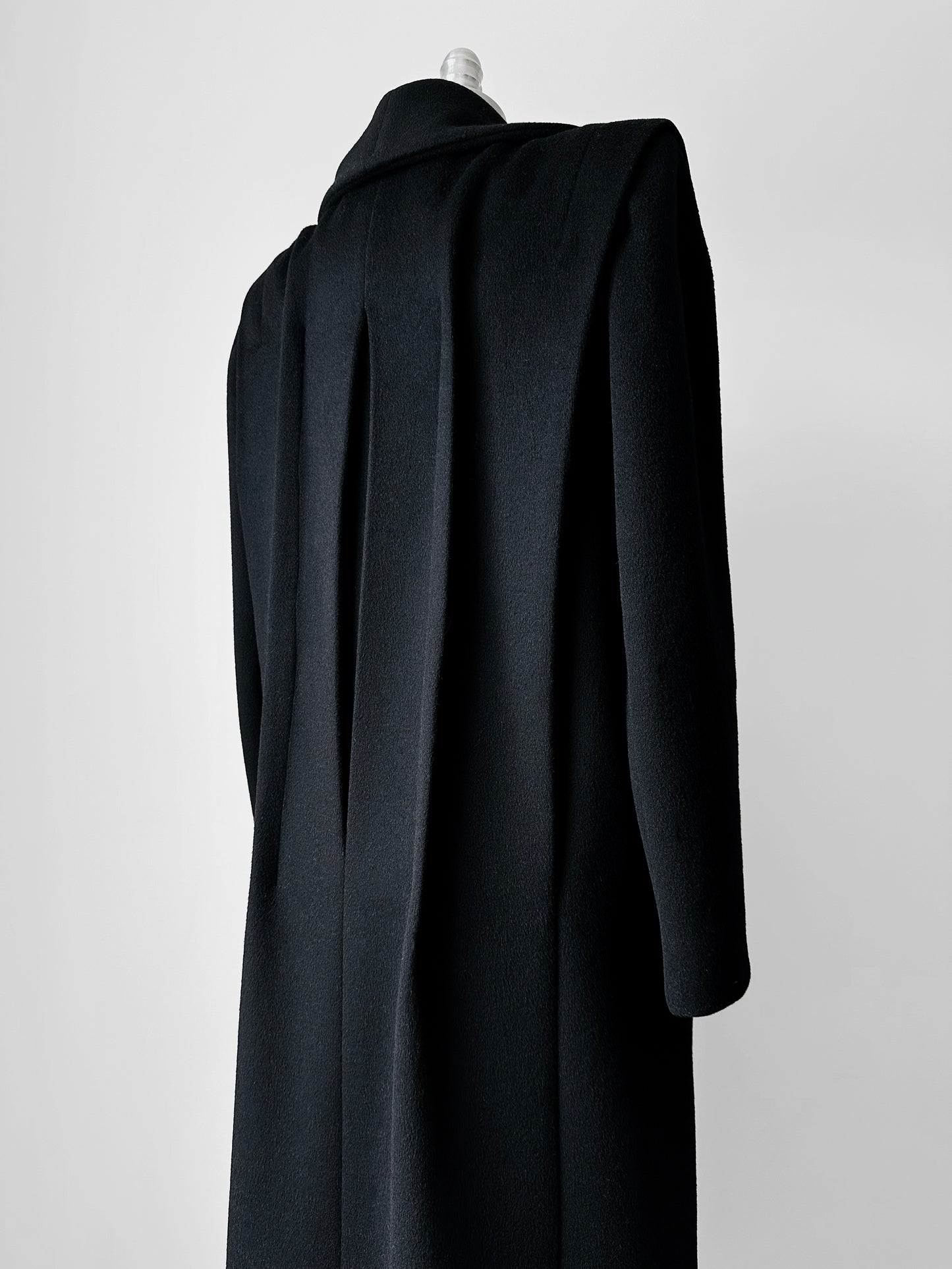 1980s Black Wool Exaggerated Collar Coat- Sz. S/M