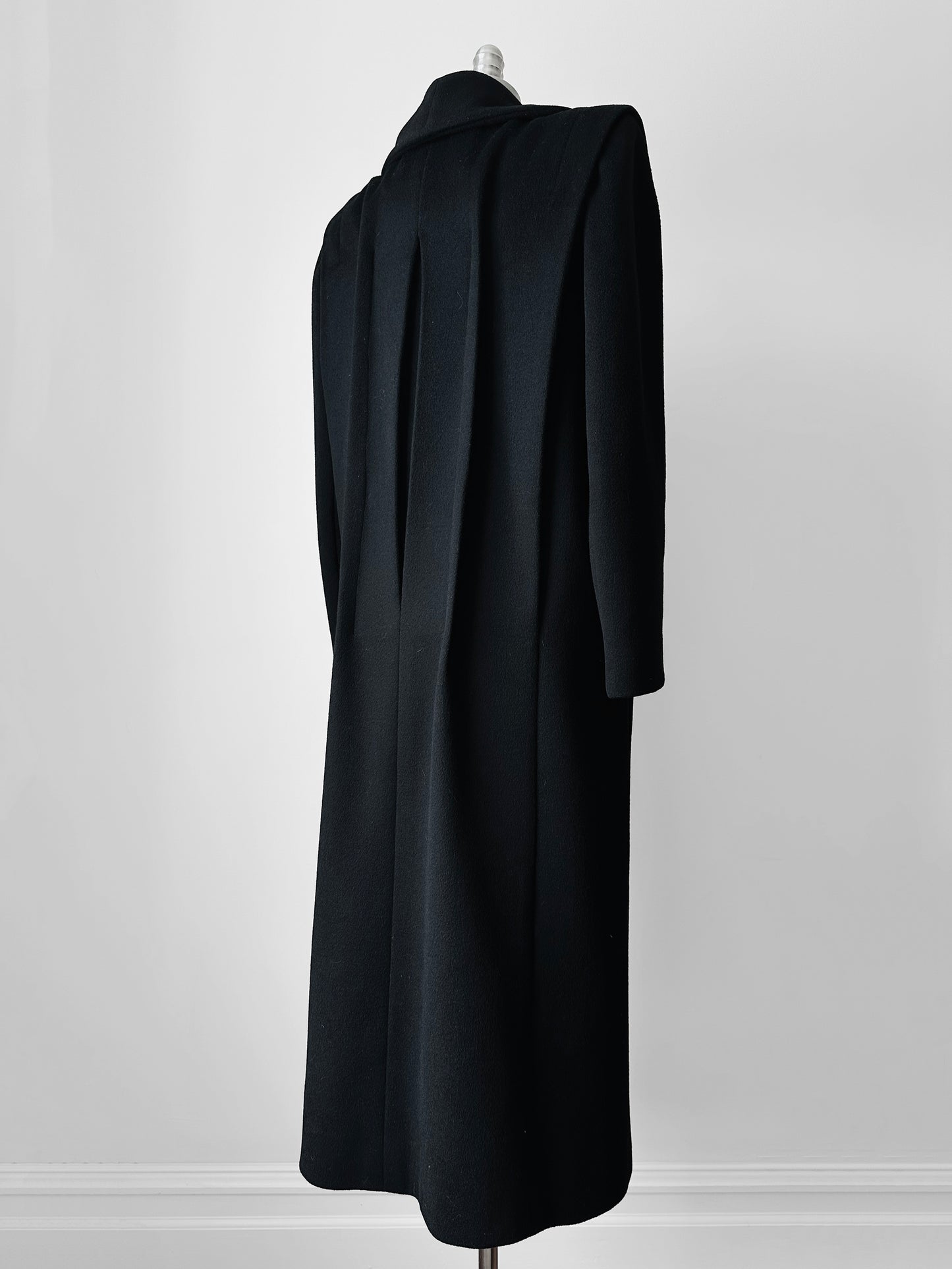1980s Black Wool Exaggerated Collar Coat- Sz. S/M