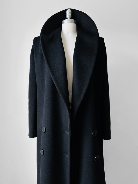 1980s Black Wool Exaggerated Collar Coat- Sz. S/M