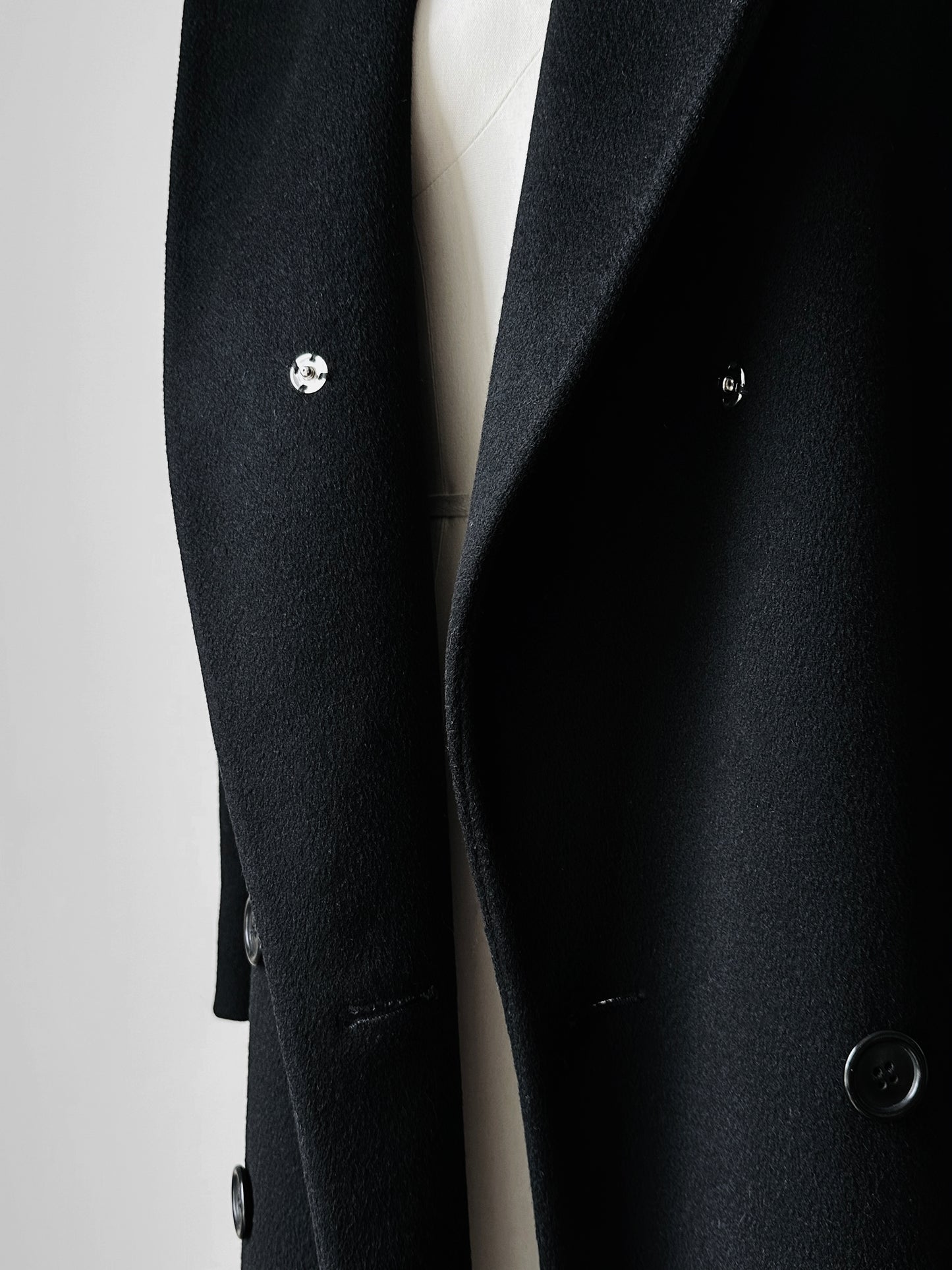 1980s Black Wool Exaggerated Collar Coat- Sz. S/M