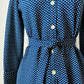 1970s Navy and Cream Polkadot Tied Waist Shirt - Sz. S/M