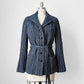 1970s Navy and White Stripe Belted Button Front Collared French Jacket - Sz. S/M