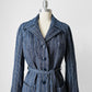 1970s Navy and White Stripe Belted Button Front Collared French Jacket - Sz. S/M