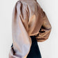 1980s Taupe Ruched Neck Dotted Metallic Blouse - Sz. M